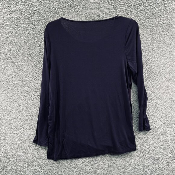 Chicos Womens Velvet Burnout Top Medium Witchy Goth Black Purple Stretch Artsy‎ - Picture 2 of 10